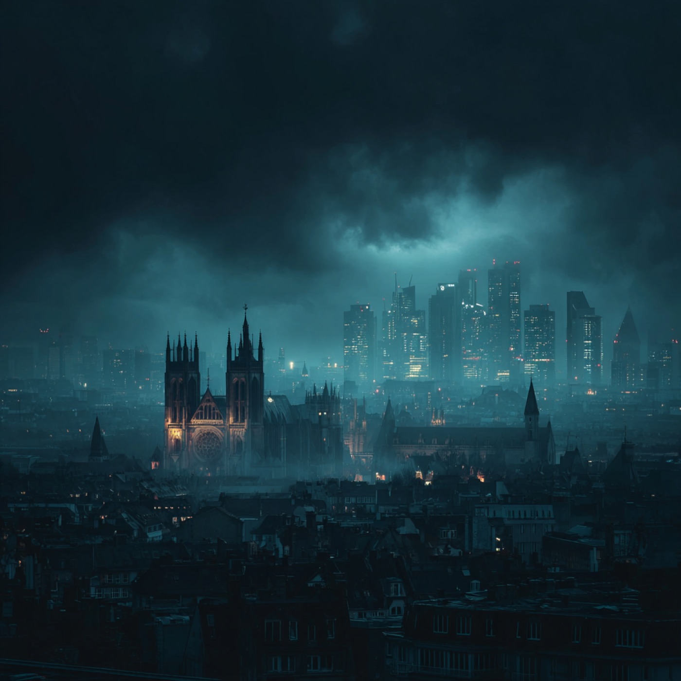 Gothic city at dusk
